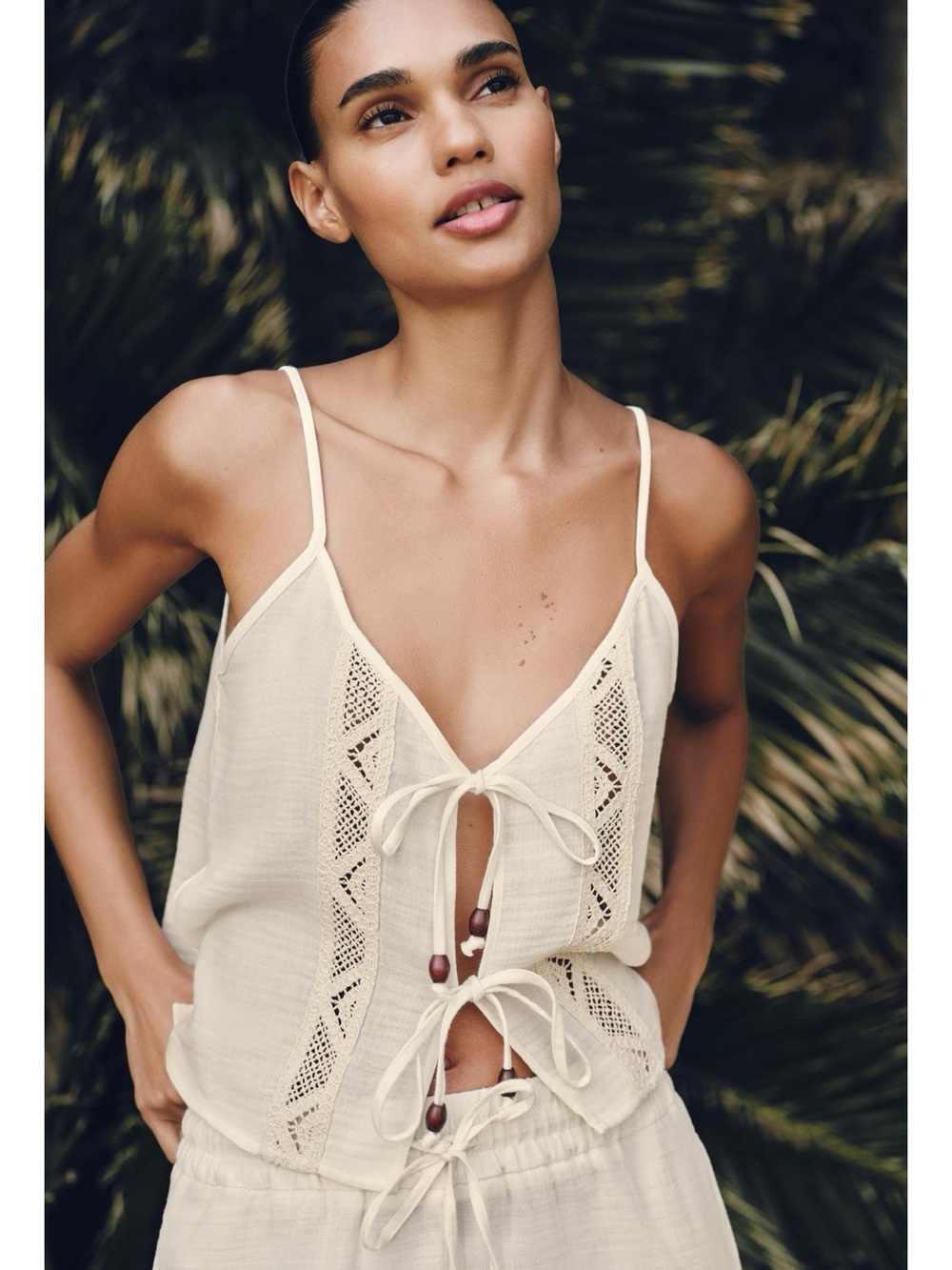 ❗️LAST CHANCE❗️ZARA Women’s Cream Embroidered Tie Top